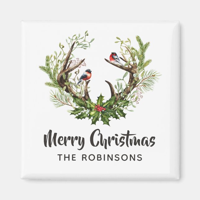 Vattenfärg Rustika Renskjul Jul Magnet (Framsidan)