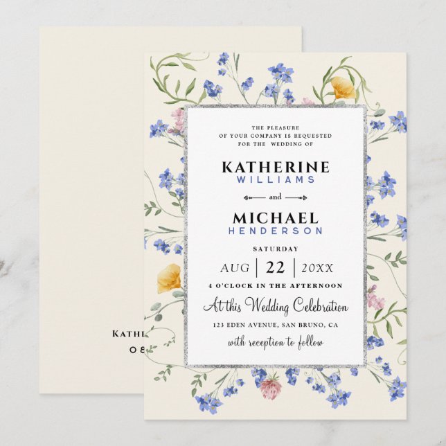 vattenfärg Rustiska vilda blommor, ängsblomma Bröl Inbjudningar (Fram/baksida)