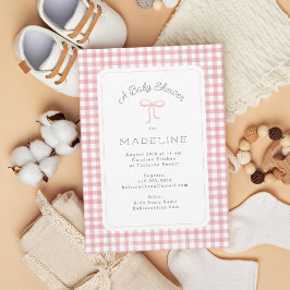 Vattenfärg Rutig Rosa Baby Shower Inbjudningar