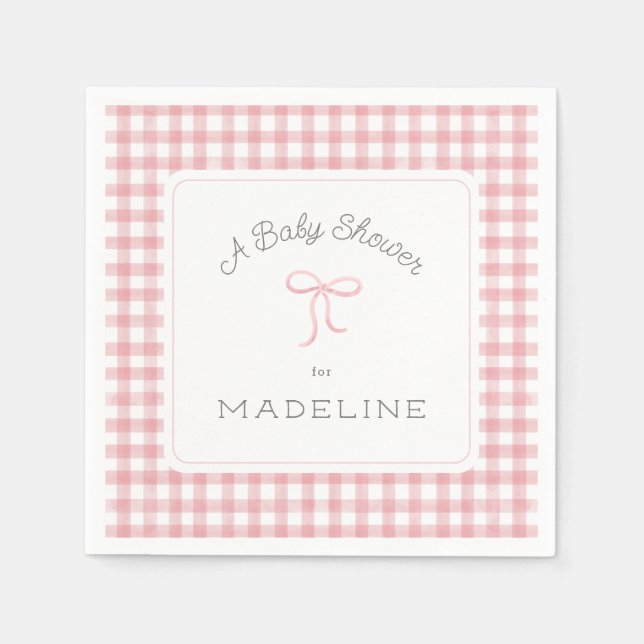 Vattenfärg Rutig Rosa Baby Shower Pappersservett (Framsidan)