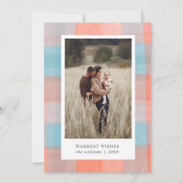 Vattenfärg rutmönster | Korallgrå Ljusblå foto  Julkort