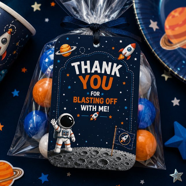 Vattenfärg Rymd Astronaut Födelsedagsfest Förmån  Presentetikett (Skapare uppladdad)