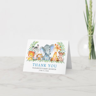 Vattenfärg Safari Animals Baby Shower Blue Note Tack Kort