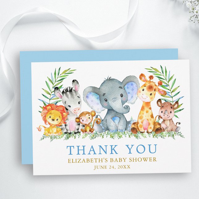 Vattenfärg Safari Animals Babyskor Blue Guld Tack Kort (Customize to change text color, size, text style, add text to back or change color of back of card.)