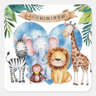 Vattenfärg Safari Animals Babyskor Fyrkantigt Klistermärke