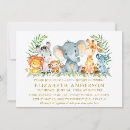 Vattenfärg Safari Animals Babyskor Gult Guld Inbjudningar