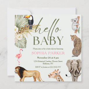 Vattenfärg Safari Animals Babyskor Inbjudningar