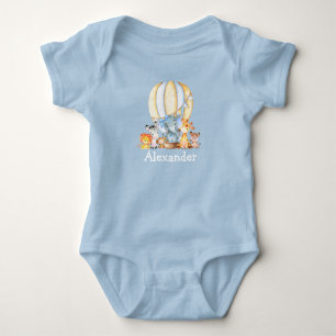 Vattenfärg Safari Animals Luft Ballon Blue Bow Bow T Shirt