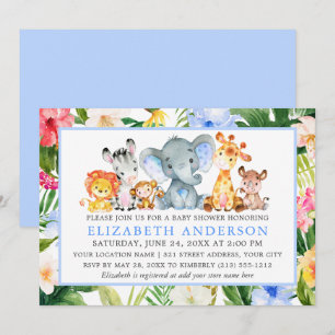 Vattenfärg Safari Animals Tropical Blue Shower Inbjudningar