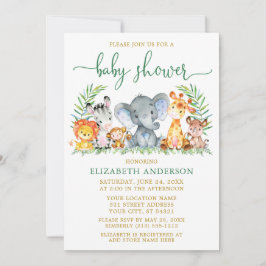 Vattenfärg Safari Animals Visa Grönt Guld Inbjudningar