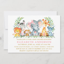 Vattenfärg Safari Animals Visa Rosa Bow Dots Inbjudningar