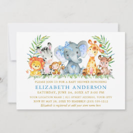 Vattenfärg Safari Animals visar blå kardpunkter Inbjudningar