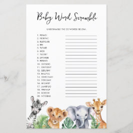 Vattenfärg Safari Baby Shower Baby Ord Scramble