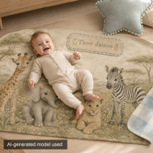Vattenfärg Safari Djur Baby Namn Nursery Filta