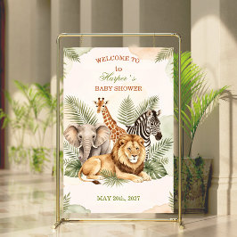 Vattenfärg Safari Djur Baby Shower Välkomstskylt Poster