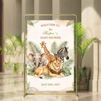 Vattenfärg Safari Djur Baby Shower Välkomstskylt Poster