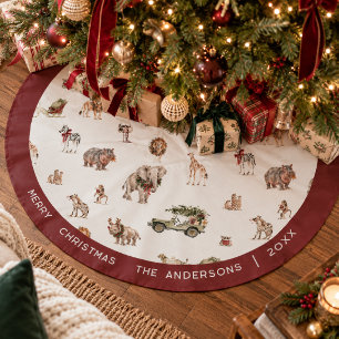 Vattenfärg Safari Jul Djurmönster Julgransmatta Borstad Polyester