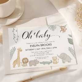 Vattenfärg Safari Könsneutrala Babyshower Inbjudningar