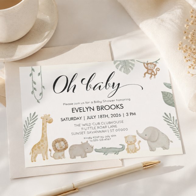 Vattenfärg Safari Könsneutrala Babyshower Inbjudningar (Skapare uppladdad)