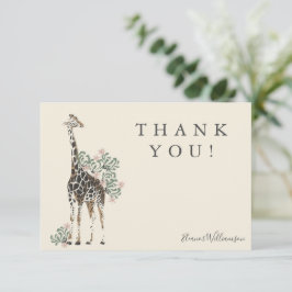 Vattenfärg Safari Tema Giraff Babyfirande Namn Tack Kort