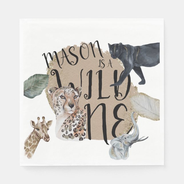 Vattenfärg Safari Vild 1 Djurens Födelsedagsfest Pappersservett (Framsidan)