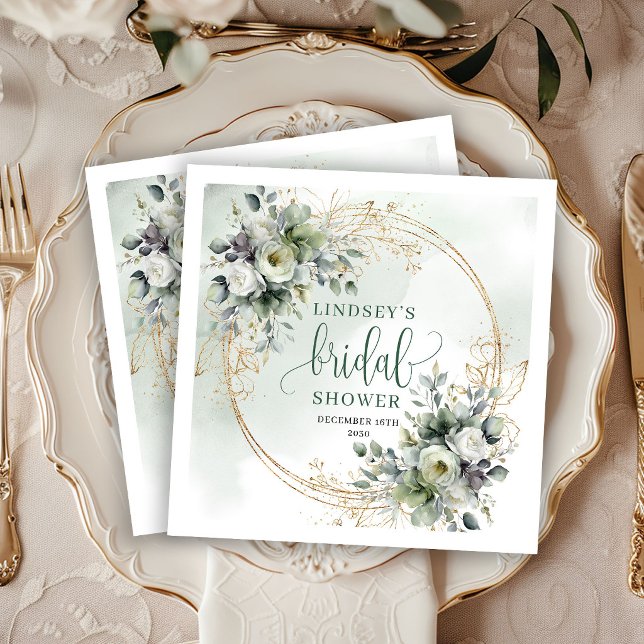 Vattenfärg Sälggröna Bröllopsduschfest Servetter (Watercolor Sage Green Bridal Shower Party Napkins)