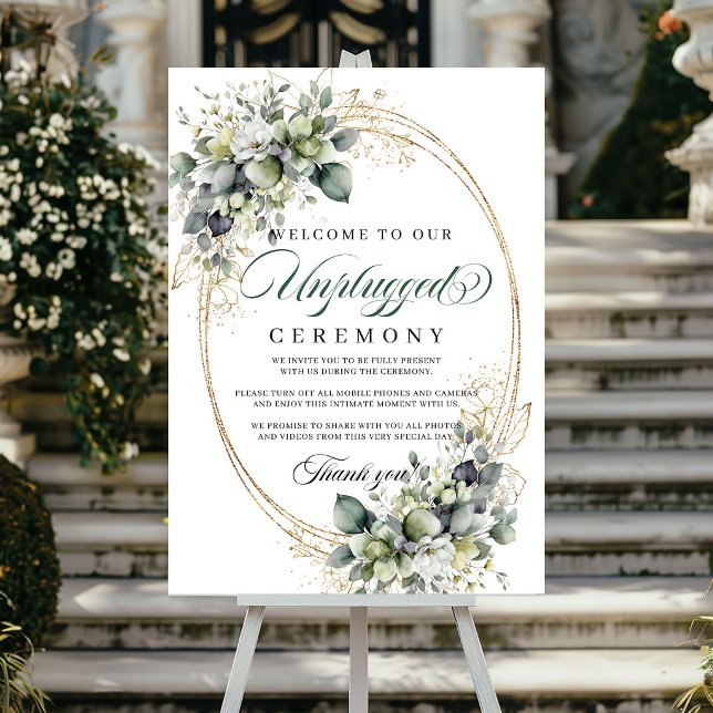 Vattenfärg Salvia Grön Avstängd Ceremoni Bröllop  Poster (Watercolor Sage Green Unplugged Ceremony Wedding Poster)