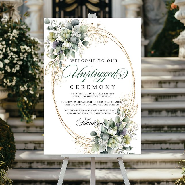 Vattenfärg Salvia Grön Avstängd Ceremoni Bröllop  Poster (Watercolor Sage Green Unplugged Ceremony Wedding Poster)