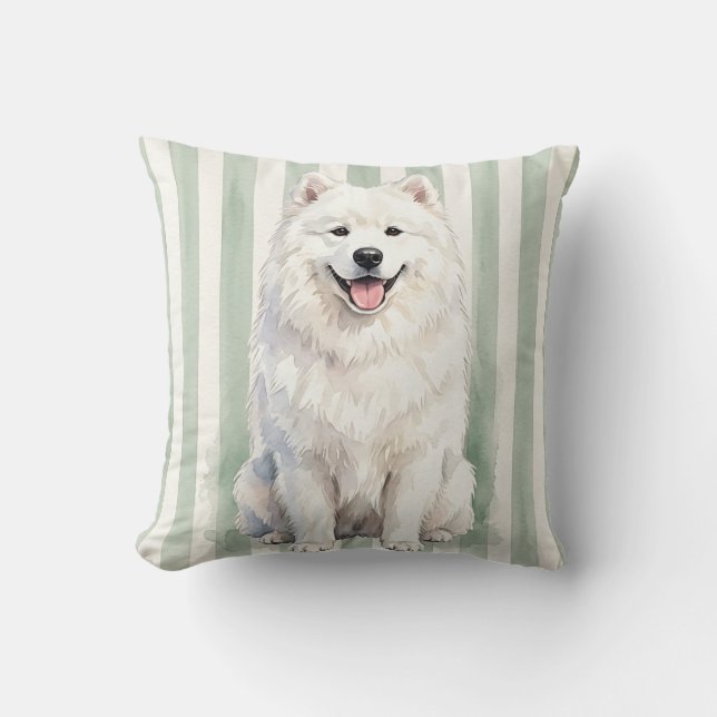 Vattenfärg Samoyed Hund Kuddöverkast Kudde (Framsida)