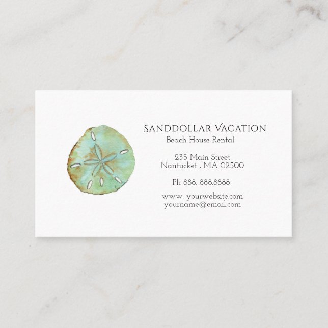 Vattenfärg Sand dollar nautiskt visitkort (Framsida)