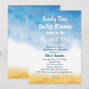 Vattenfärg Sandy Toes Rehearsal Dinner himlar & sa Inbjudningar