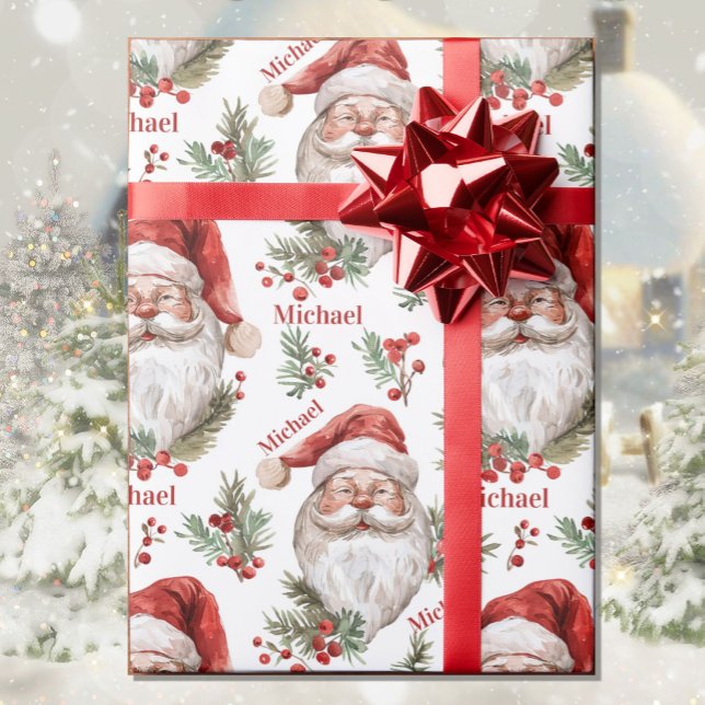 Vattenfärg Santa Add Namn jul Cottage Presentpapper (Skapare uppladdad)