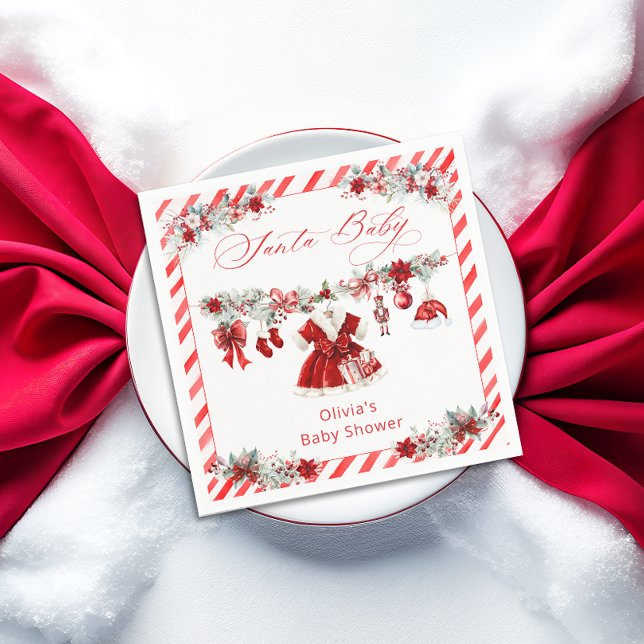 Vattenfärg Santa Baby, julflicka, babyskor Pappersservett (Skapare uppladdad)