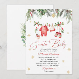 Vattenfärg Santa Baby Vinter Baby Shower blivande Inbjudningar