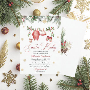 Vattenfärg Santa Baby Vinter Baby Shower blivande Inbjudningar