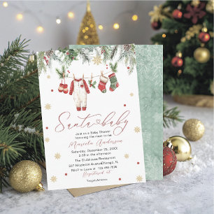 Vattenfärg Santa Baby Vinter Baby Shower blivande Inbjudningar