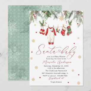 Vattenfärg Santa Baby Vinter Baby Shower blivande Inbjudningar