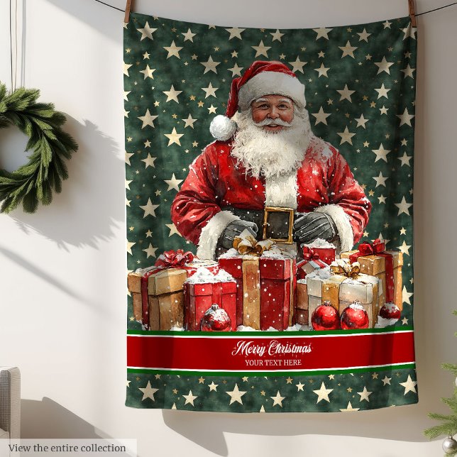 Vattenfärg Santa Blanket för julklapp Fleecefilt (Watercolor Santa Blanket for Christmas Gift)