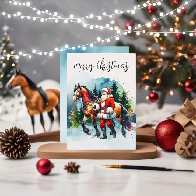 Vattenfärg Santa med Horse Inbjudningar (Enjoy this Festive Christmas design! Customize with your favorite holiday event or greeting. )