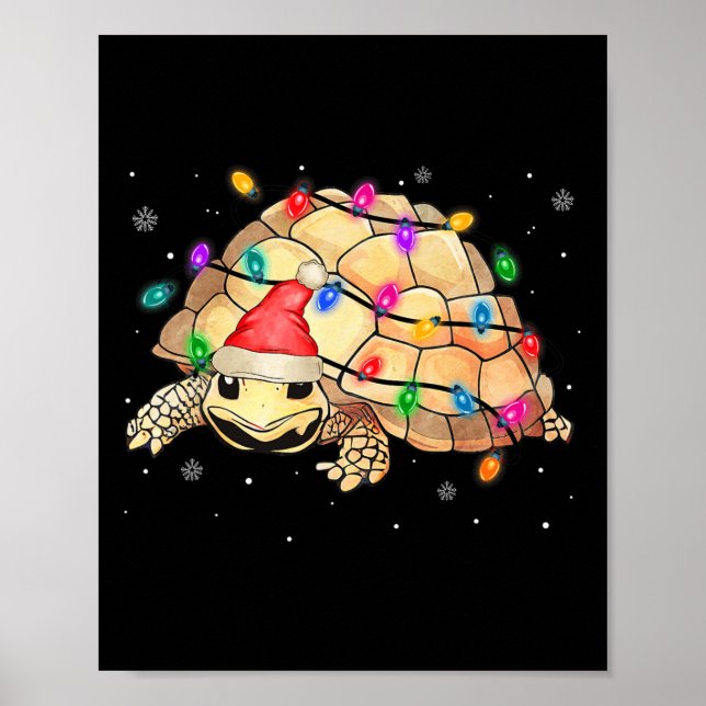 Vattenfärg Santa Sea Turtle jul Ljus Ocean Poster (Framsidan)