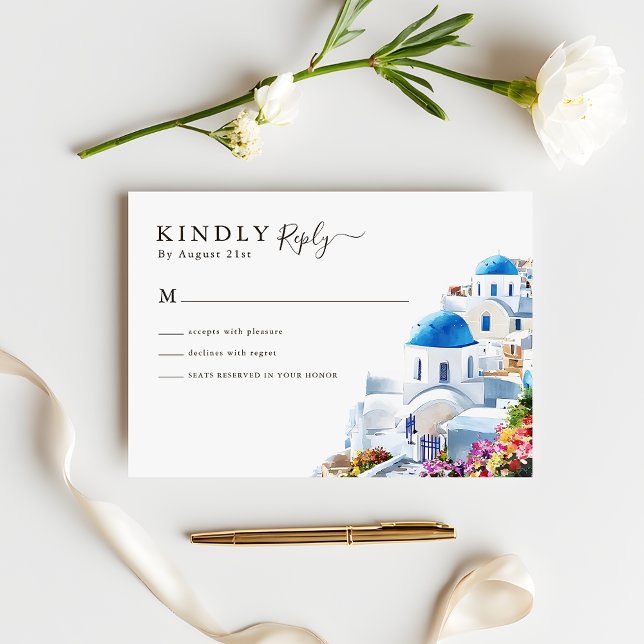 Vattenfärg Santorini  Destination Bröllop RSVP OSA Kort (Skapare uppladdad)