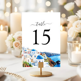 Vattenfärg Santorini Elegant Kustbröllop Bordsnummer