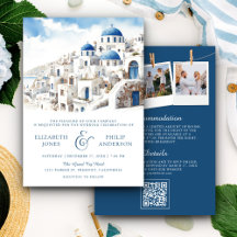 Vattenfärg Santorini Grekland QR-kod Bröllop