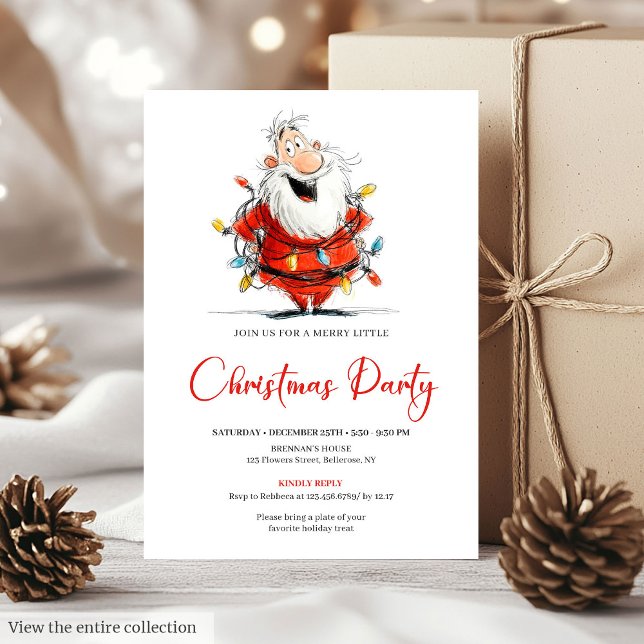 Vattenfärg Särpräglad Tomte Festlig Julinbjudan Inbjudningar (Watercolor Quirky Santa Festive Christmas Invite)