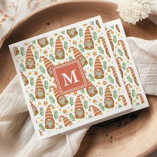 Vattenfärg Scandinavian Gnome Monogram jul Pappersservett