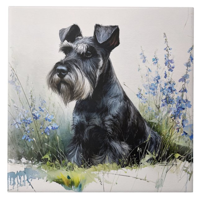 Vattenfärg Schnauzer Kakelplatta (Framsidan)