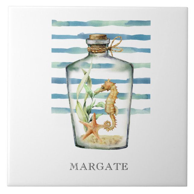 Vattenfärg SEAHORSE i Flaska Beach MARGATE Kakelplatta (Framsidan)