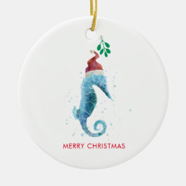 Vattenfärg Seahorse Mistletoe Nautical Named Julgransprydnad Keramik