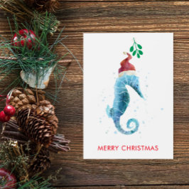 Vattenfärg Seahorse Mistletoe Nautical Named Julkort