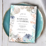 Vattenfärg Seashell Coral Starfish Seaside Bröllop Inbjudningar<br><div class="desc">Inbjudan dina gäster att fira kärlek med en liten bit av stollig i havet! Den här bröllopsinbjudan innehåller en mjuk färgsdesign för pastellerna, vätning med lugnande serenblåsor av havet och korallen, och det grämande färgen av sjöhäckar och stjärnfisk. Fintvätt av stjärnfisk, korall och ryggskal är spridda genom hela konstruktionen, vilket...</div>